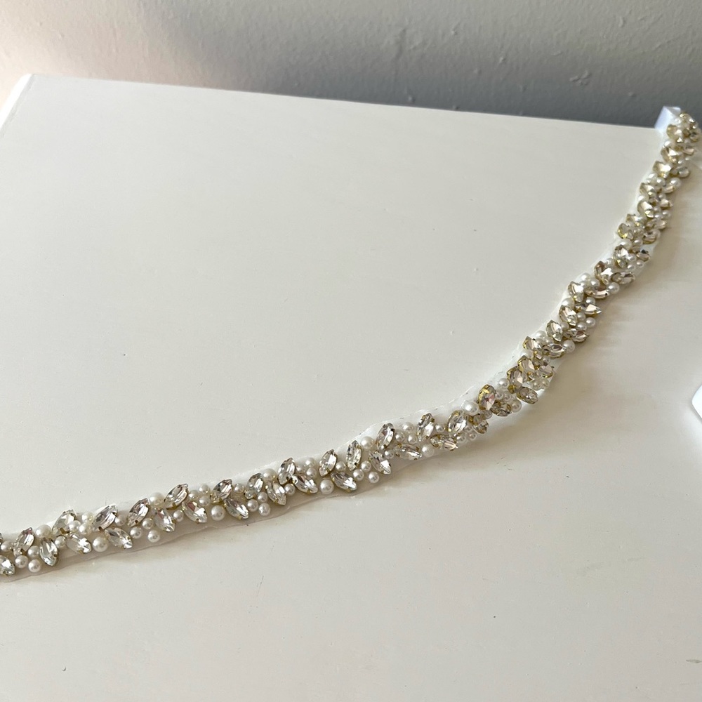 Rhinestone Crystal Belt Bride Wedding Sash White Decor Bridal Gold - Picture 2 of 5